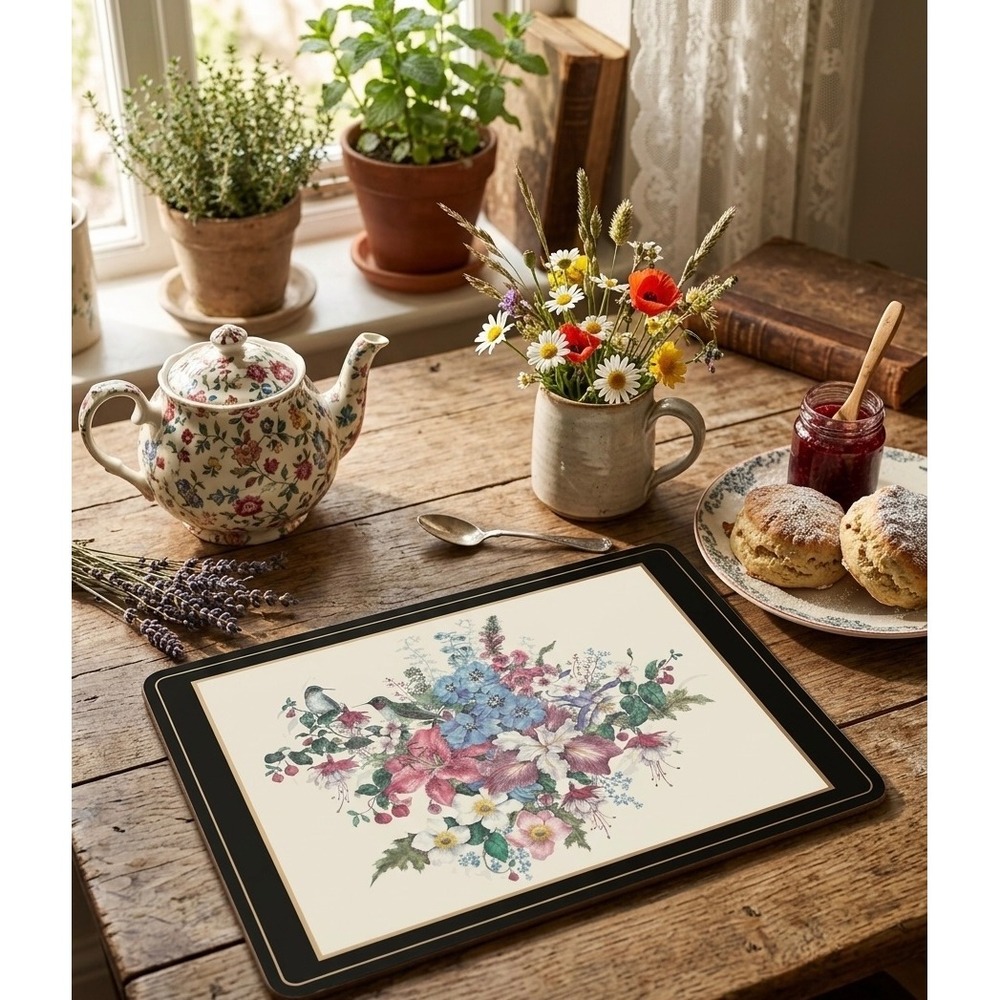 Pimpernel Hummingbird Floral Cork Back Placemat 12x9 Multicolor Made in England